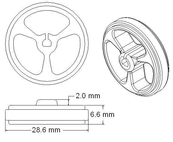 Dimensions of the white 32 x 7 mm wheels for mobile robots