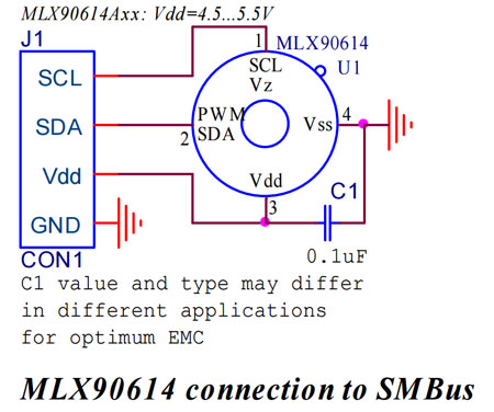 Connection of the MLX90614 sensor with SMbus