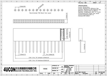 technische zeichnung 6-Pin-Steckverbinders für Arduino PRT-09280