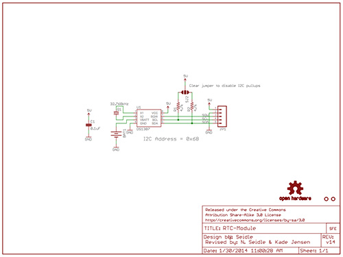 Arduino Real Time Clock Module Technical schematic