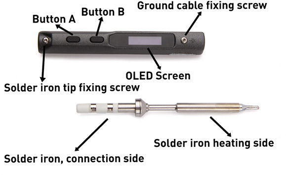 The different parts of the Seeed Studio Mini Soldering Iron