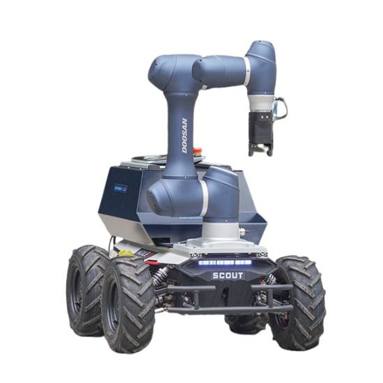 Robot mobile ScoutSan: Scout 2.0 (HSM) + braccio robotico A0509