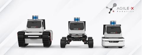 Scout, Hunter and Bunker robots equipped with the ROS 2 EDU Kit by AgileX