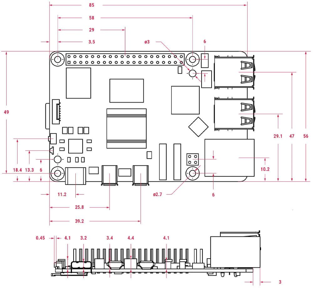 ”Dimensions techniques Raspberry Pi 5