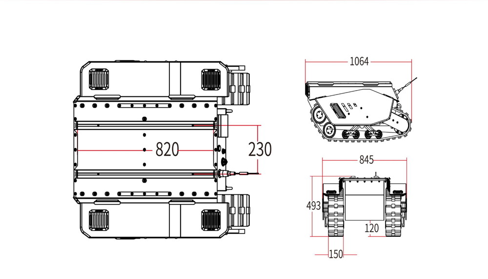 Vista tecnica del robot cingolato mobile Bunker Pro - AgileX