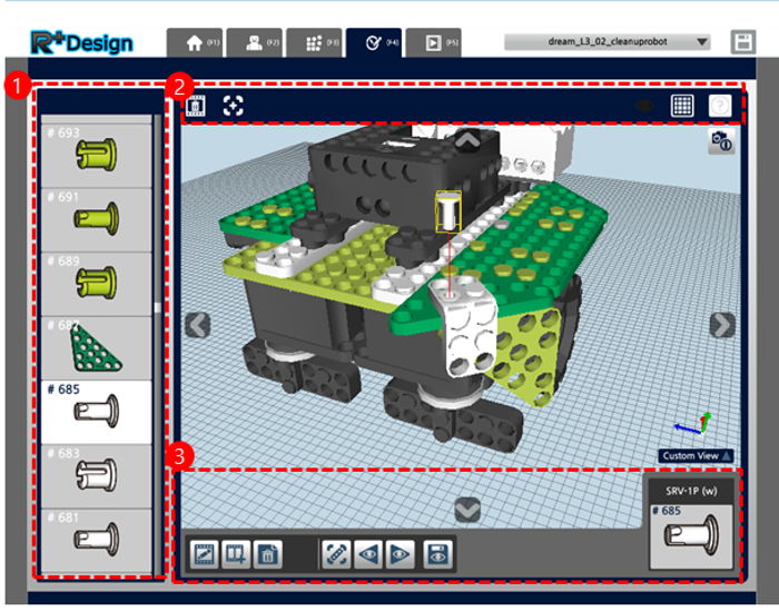 View of the R+ Design application for Robotis Play