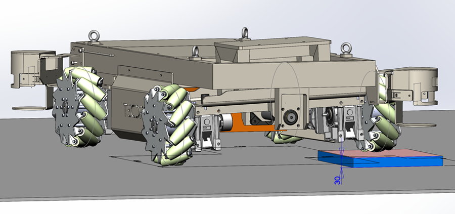Technical illustration of the bogie system on the TC200 indoor robot